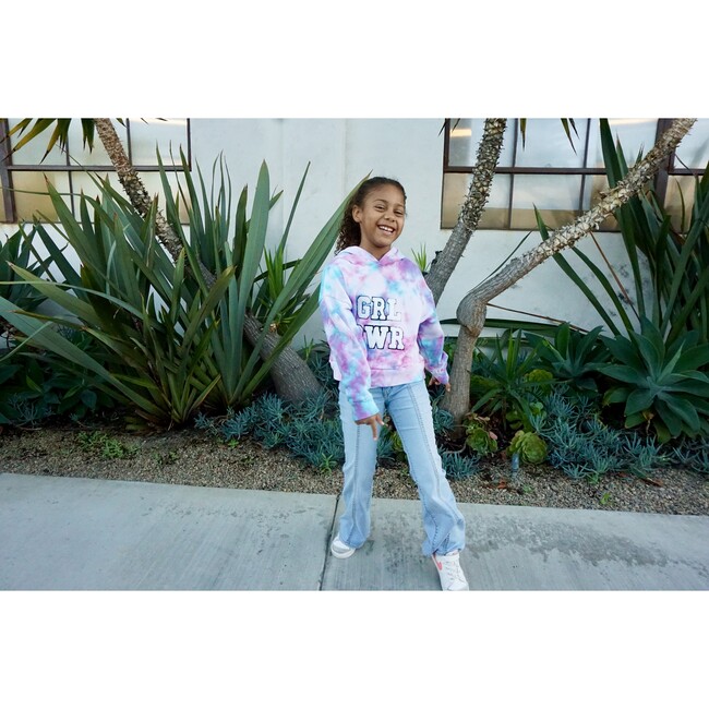 GRL PWR Varsity Patch Girl Power Hoodie Sweatshirt, Pastel Tie Dye - Sweatshirts - 4