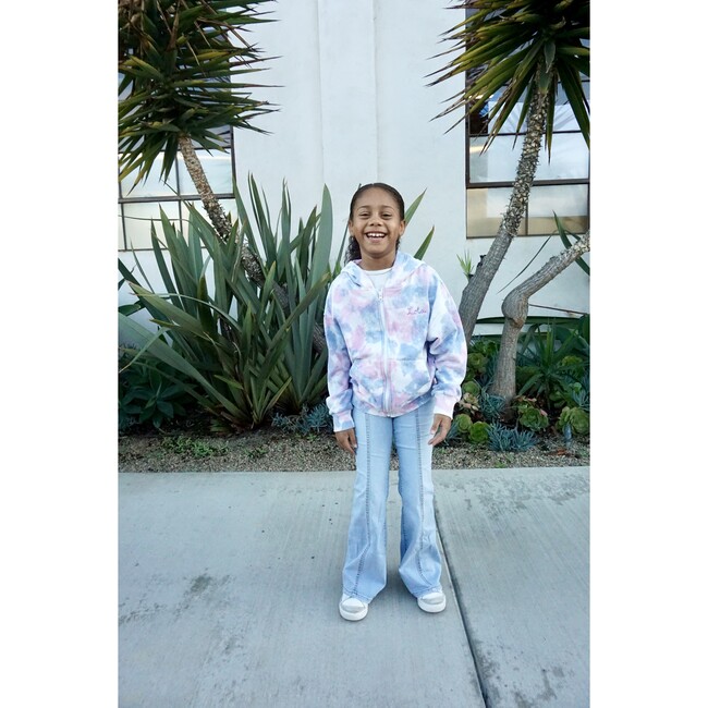 Customizable Zip Up Hoodie Sweatshirt with Hand Embroidery, Pink Purple and Blue Tie Dye - Sweatshirts - 5
