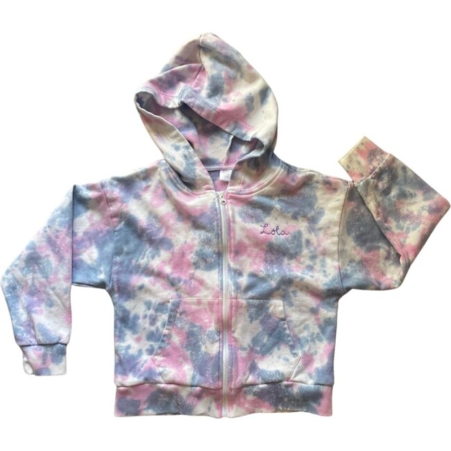 Customizable Zip Up Hoodie Sweatshirt with Hand Embroidery, Pink Purple and Blue Tie Dye - Sweatshirts - 6