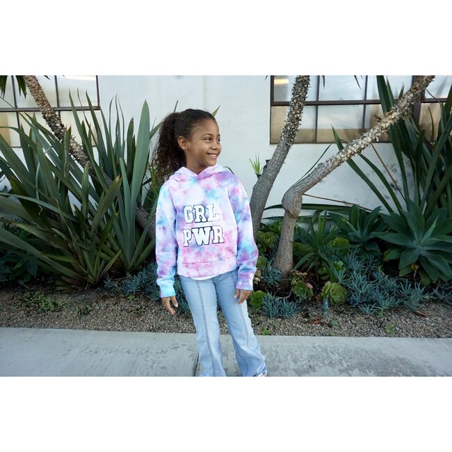 GRL PWR Varsity Patch Girl Power Hoodie Sweatshirt, Pastel Tie Dye - Sweatshirts - 5