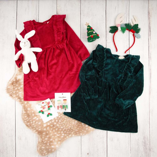 Caitlin Dress, Green Velour - Dresses - 3