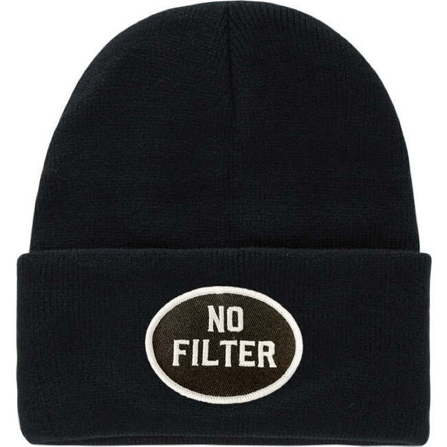 No Filter Embroidered Patch Knit Beanie, Black