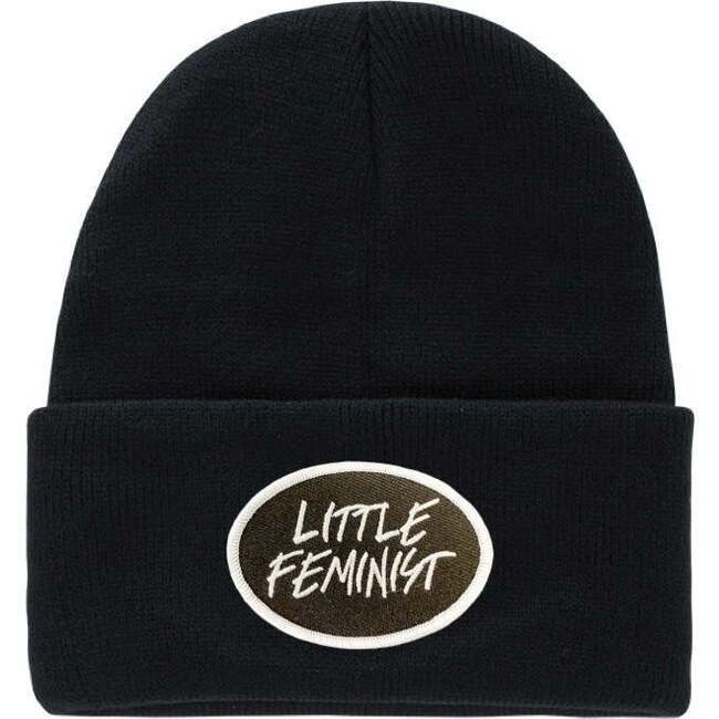 Little Feminist Embroidered Patch Knit Beanie, Black