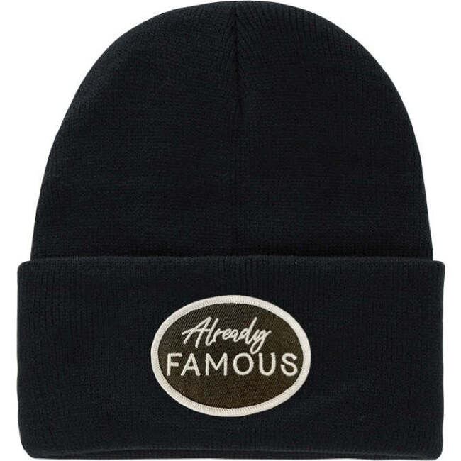 Already Famous Embroidered Patch Knit Beanie, Black