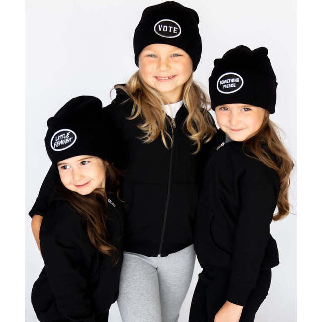 Little Feminist Embroidered Patch Knit Beanie, Black - Hats - 3