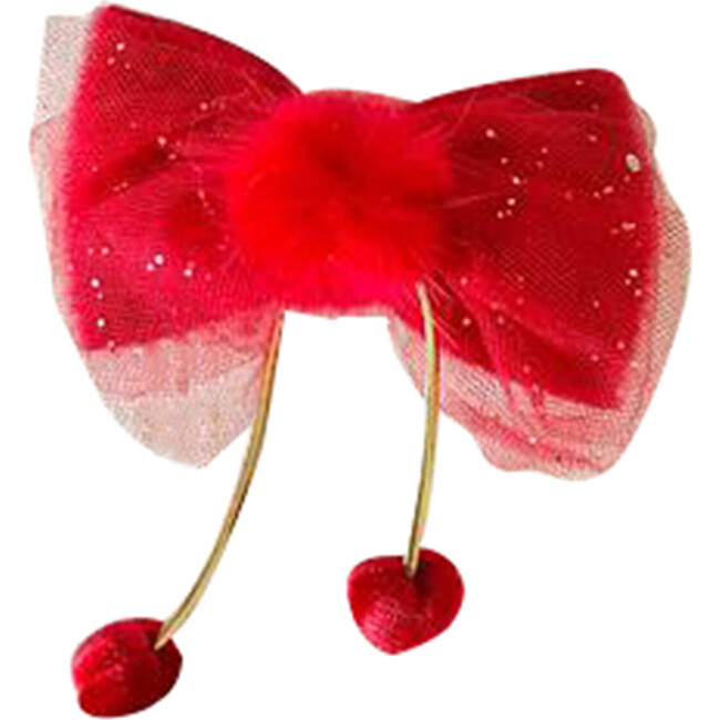 Red Fur Bow Clip Tiny Hearts - Hair Accessories - 1