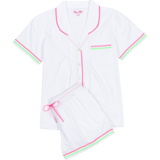 Women's Billie Neon Short Set, White - Pajamas - 1