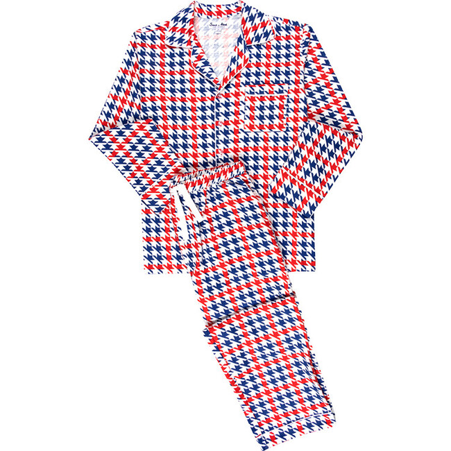 Men's Houndstooth Flannel Long Set, Blue - Pajamas - 1