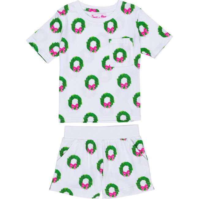 Wreath Short Pajama Set, Green - Pajamas - 1