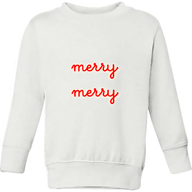 "Merry Merry" Little Kid Crewneck Fleece, White