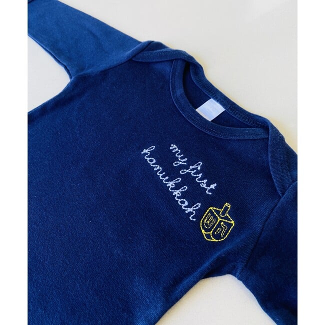 "My First Hannukah" Dreidel Baby Onesie, Blue - Onesies - 2