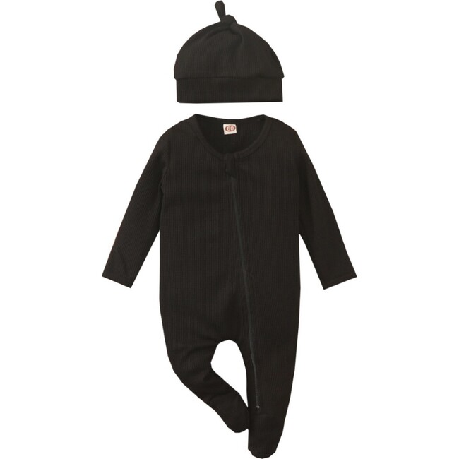 Footie With Matching Hat, Black