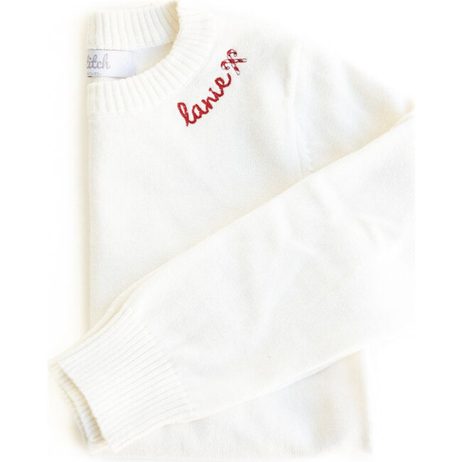 Custom Embroidered Holiday Crewneck Sweater, Cream - Sweaters - 1