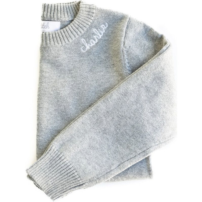 Custom Embroidered Crewneck Sweater, Grey