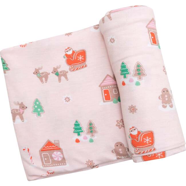 Gingerbread Sleigh Pink Swaddle Blanket, Multicolor - Swaddles - 1