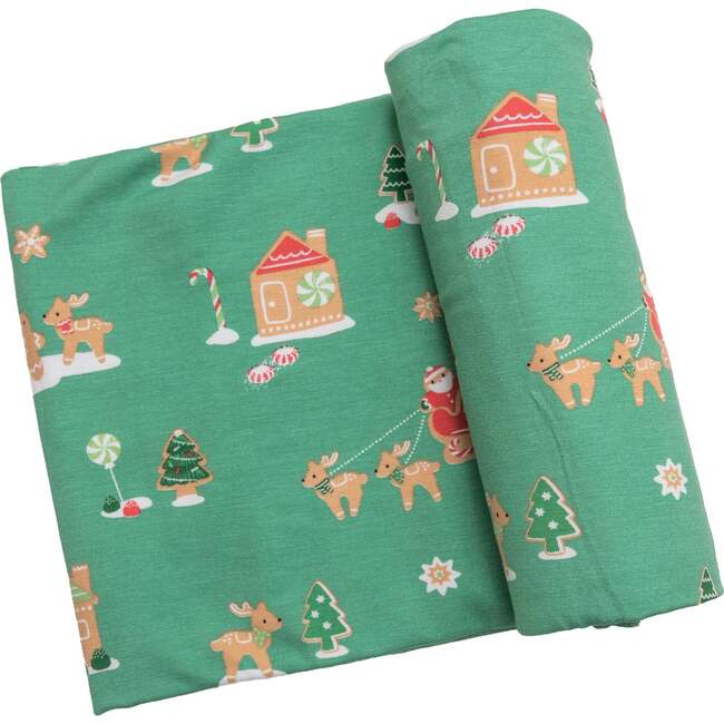 Gingerbread Sleigh Green Swaddle Blanket, Multicolor - Swaddles - 1