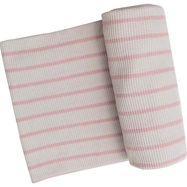 French Stripe Silver Pink & White Sand Swaddle Blanket, Multicolor - Swaddles - 1