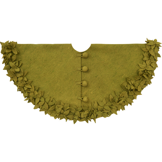 Hand Felted Wool Christmas Tree Skirt 64", Chartreuse Green - Tree Skirts - 1