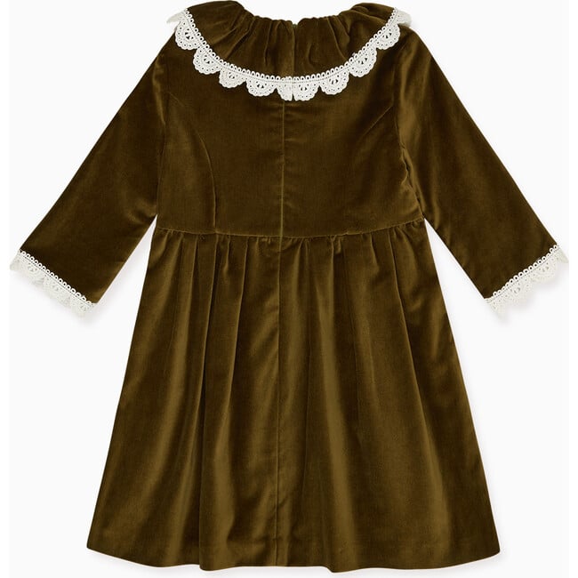 Maranta Girl Dress, Green Velvet - Dresses - 1