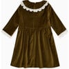 Maranta Girl Dress, Green Velvet - Dresses - 1 - thumbnail