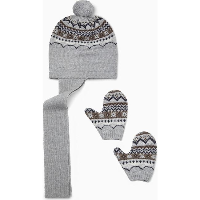 Fairisle Hat And Gloves, Grey - Hats - 1