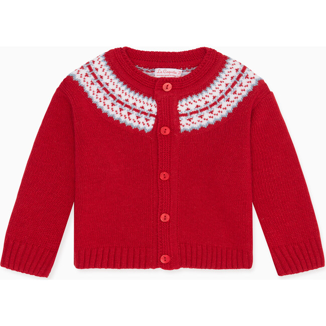 Fairisle Baby Cardigan, Red - Cardigans - 1