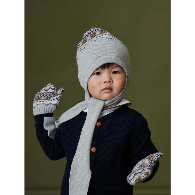 Fairisle Hat And Gloves, Grey - Hats - 2