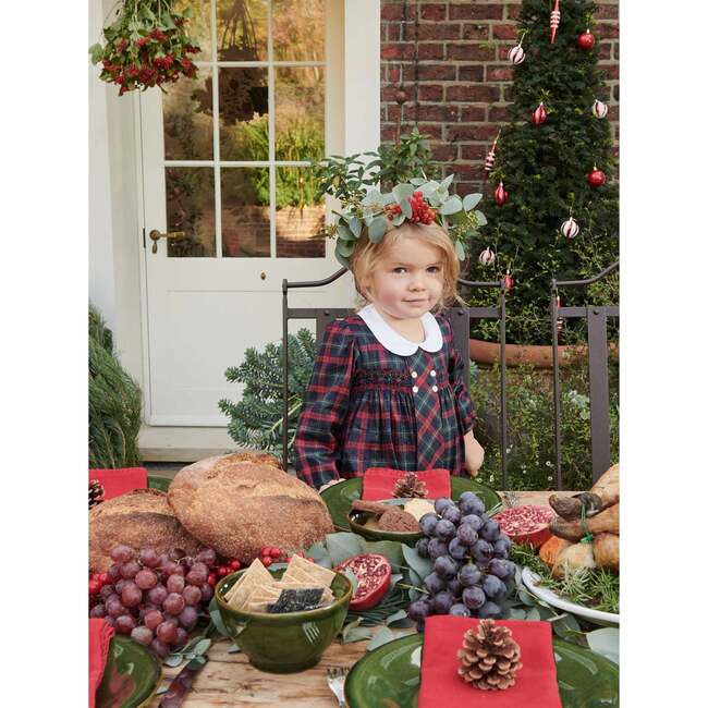 Dolores Baby Smock Romper Suit, Navy Tartan - Rompers - 2