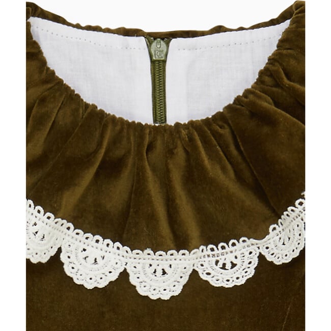 Maranta Girl Dress, Green Velvet - Dresses - 3