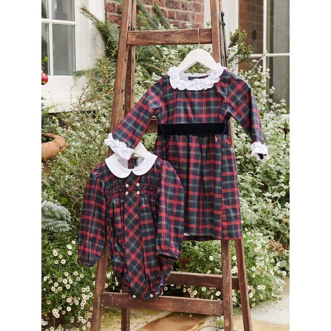 Dolores Baby Smock Romper Suit, Navy Tartan - Rompers - 3