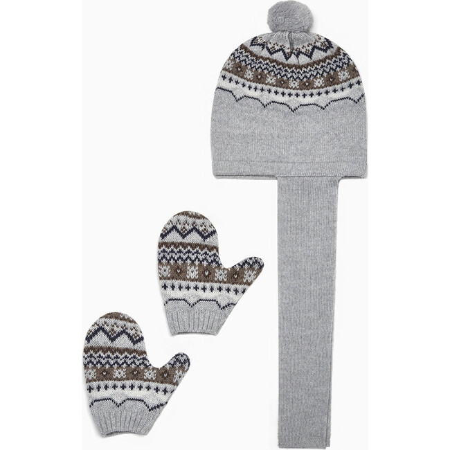 Fairisle Hat And Gloves, Grey - Hats - 5