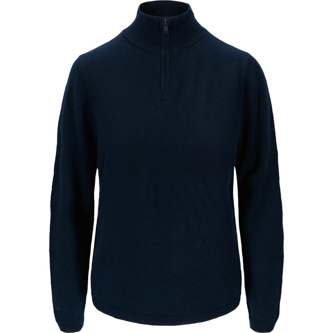 Cashmere Quarter Zip Sweater, Navy - Sweaters - 1