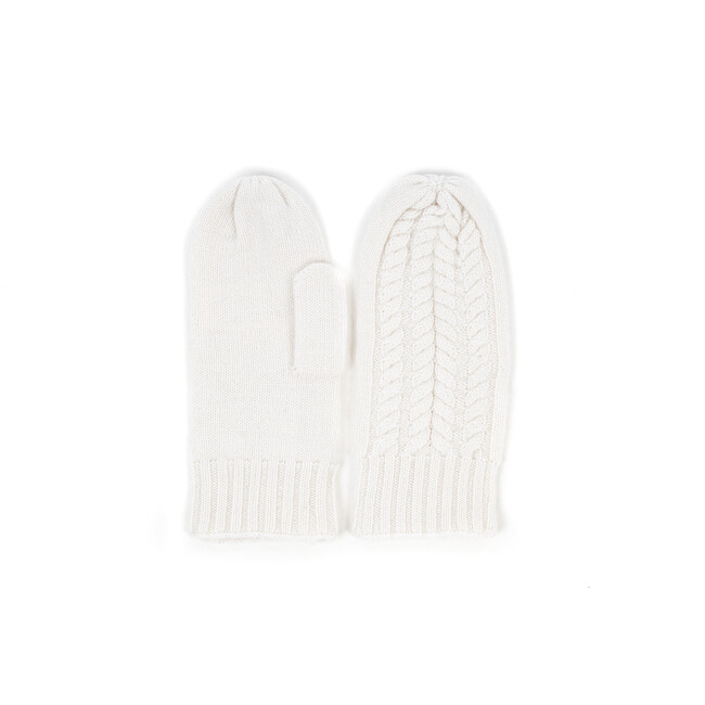 Women's Cashmere Mittens, White Cream - Gloves - 1