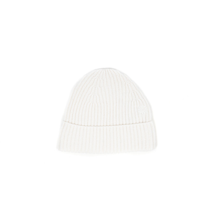 Women's Cashmere Beanie Rib Knit, White Cream - Hats - 1