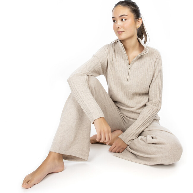 Women's Cashmere Longsleeve High Neck, Beige - Sweaters - 3