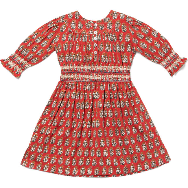 Eleanor Block Print Dress, Red - Dresses - 1