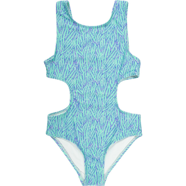 Miranda Cut Out Swimsuit, Blue Multi Leaves - One Pieces - 1