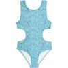 Miranda Cut Out Swimsuit, Blue Multi Leaves - One Pieces - 1 - thumbnail