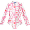 Sadie Rashguard Swimsuit, Pink & Cream Retro Floral - Rash Guards - 1 - thumbnail