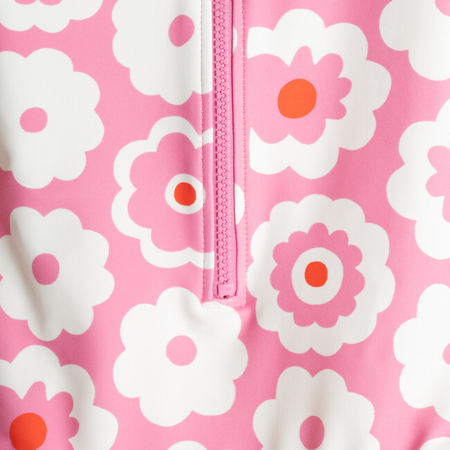 Sadie Rashguard Swimsuit, Pink & Cream Retro Floral