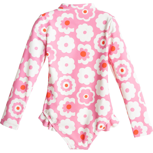 Sadie Rashguard Swimsuit, Pink & Cream Retro Floral - Rash Guards - 3