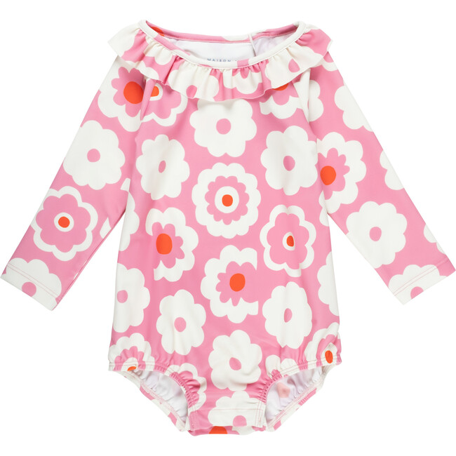 Baby Allie Bubble Swimsuit, Pink & Cream Retro Floral - One Pieces - 3