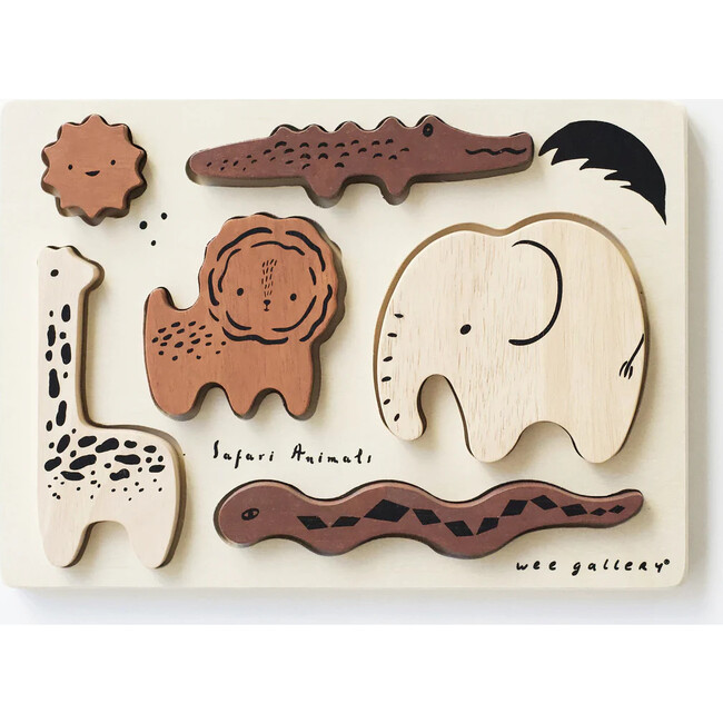 WOODEN TRAY PUZZLE - SAFARI ANIMALS - 2ND EDITION, Brown