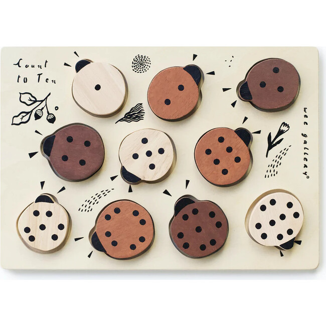 WOODEN TRAY PUZZLE - COUNT TO 10 LADYBUGS, Brown