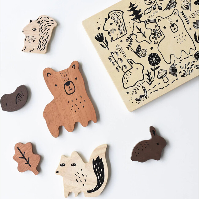 WOODEN TRAY PUZZLE - WOODLAND ANIMALS - 2ND EDITION, Brown