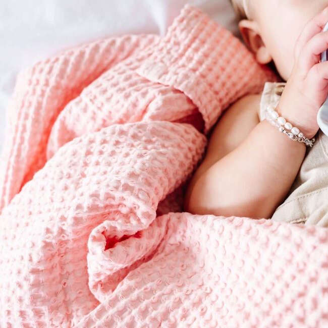 Waffle Baby Blanket, Blush - Blankets - 4