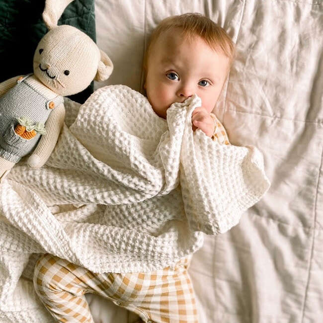 Waffle Baby Blanket, Natural - Blankets - 4