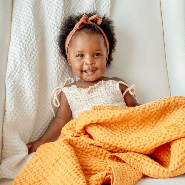 Waffle Baby Blanket, Apricot - Blankets - 4
