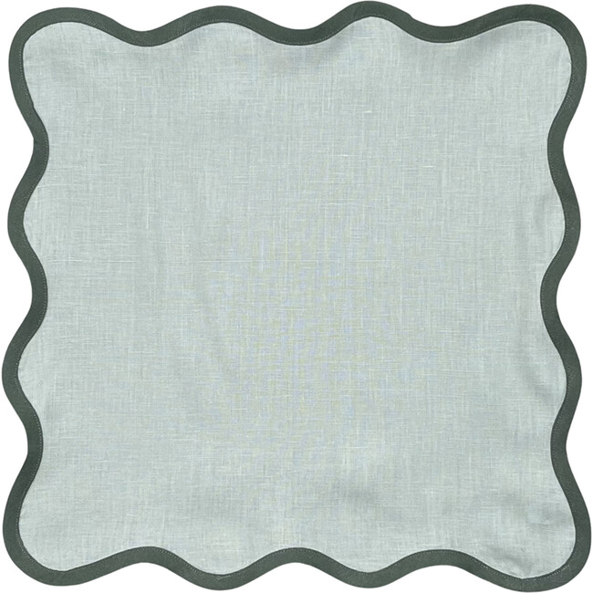 Square Scalloped Napkins - Sage Green with Pine Trim