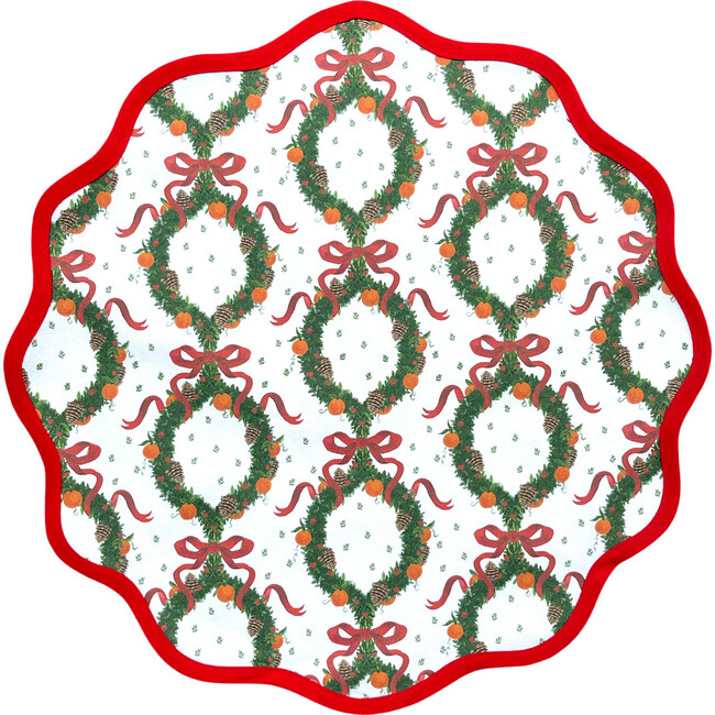 Round Scalloped Placemats - Holiday Wreath, Rosebud - Tabletop - 1